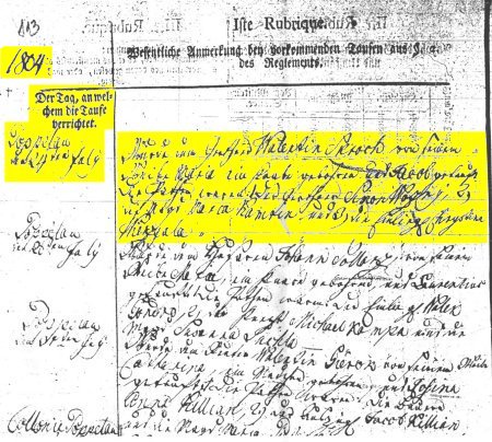 Birth record for
                    Jacob Skroch, Son of Valentin & Maria