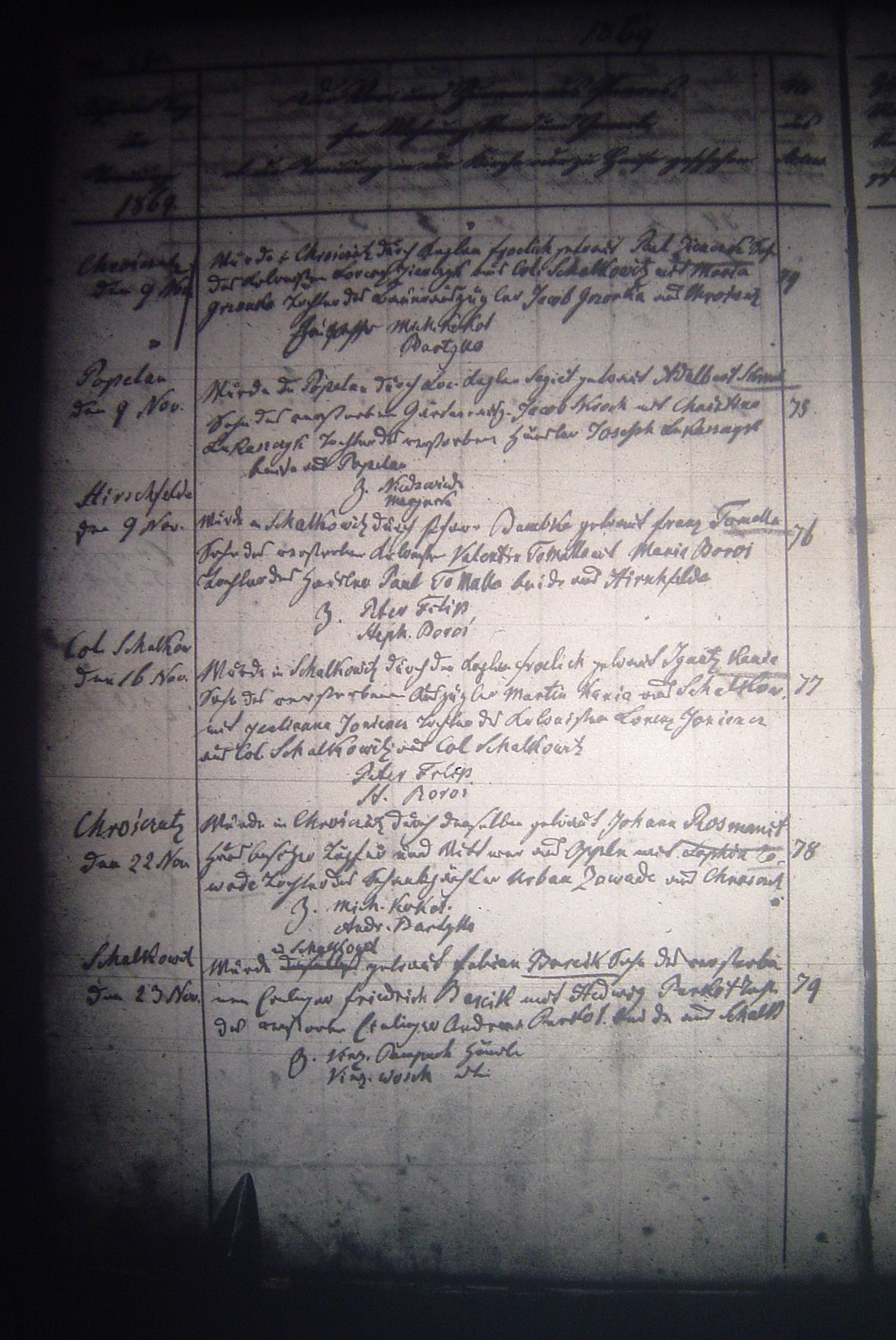Adalbert Skroch & Christina
                              Lukascyk 1869 marriage record page 1