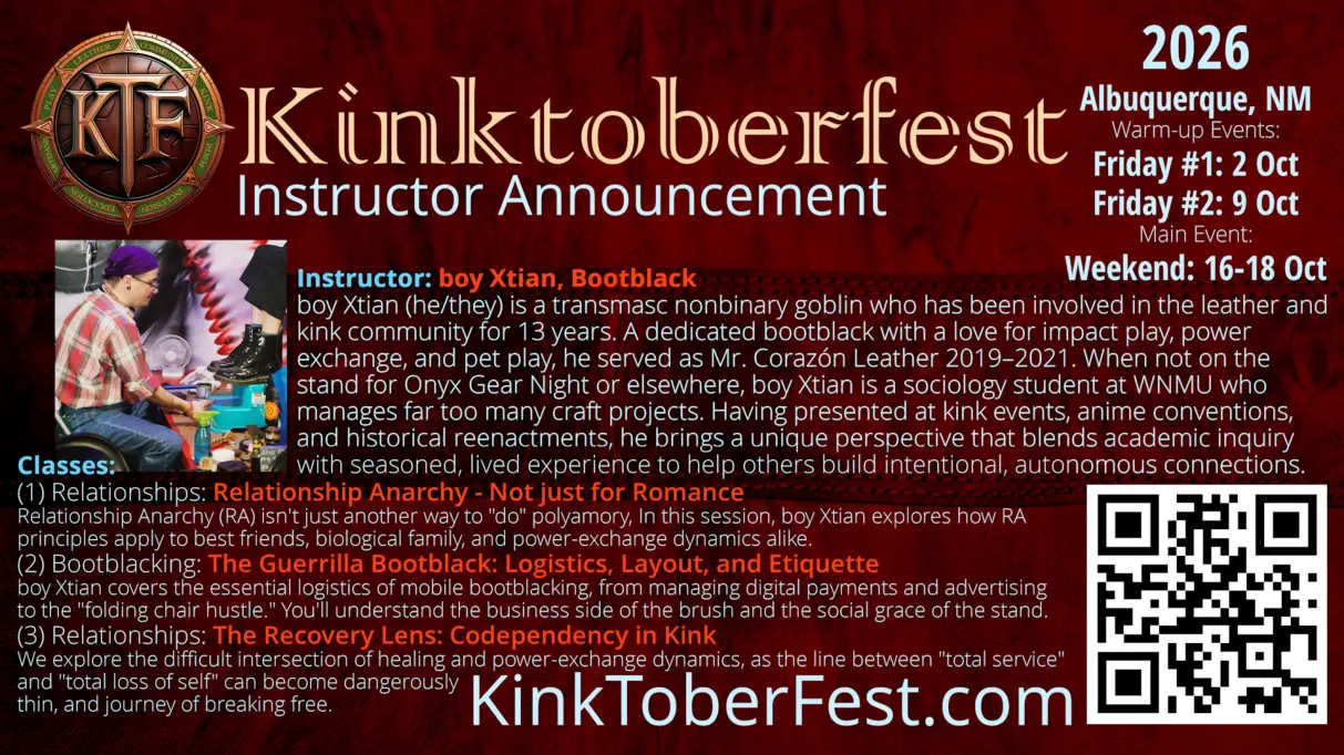 Kintoberfest 2026 Instructor Announcement - boy Xtian, Bootblack
